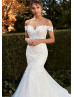 Off Shoulder Ivory Lace Tulle Romantic Wedding Dress